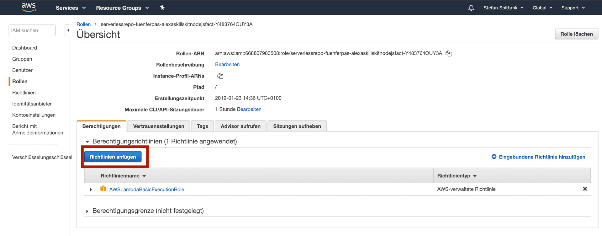 Add DynamoDB access rights to the role