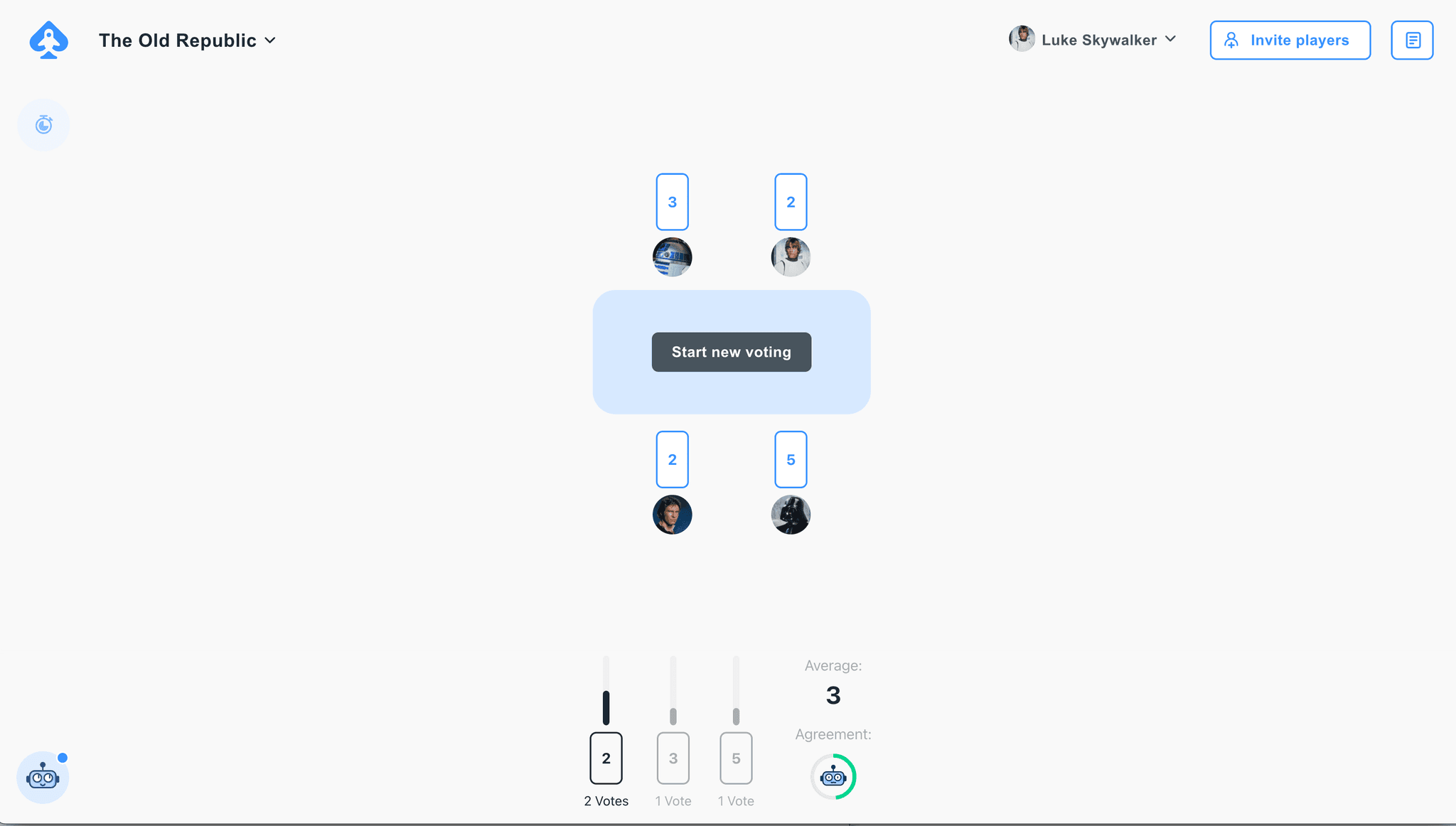 Planning Poker Online: The robot at the bottom shows you how much agreement the average voted size has.