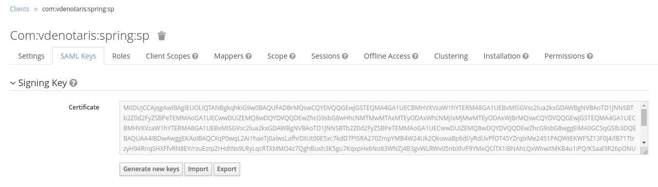 SAML Client Configuration for Signing Keys