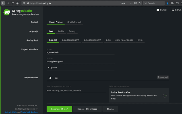 spring initializer at start.spring.io