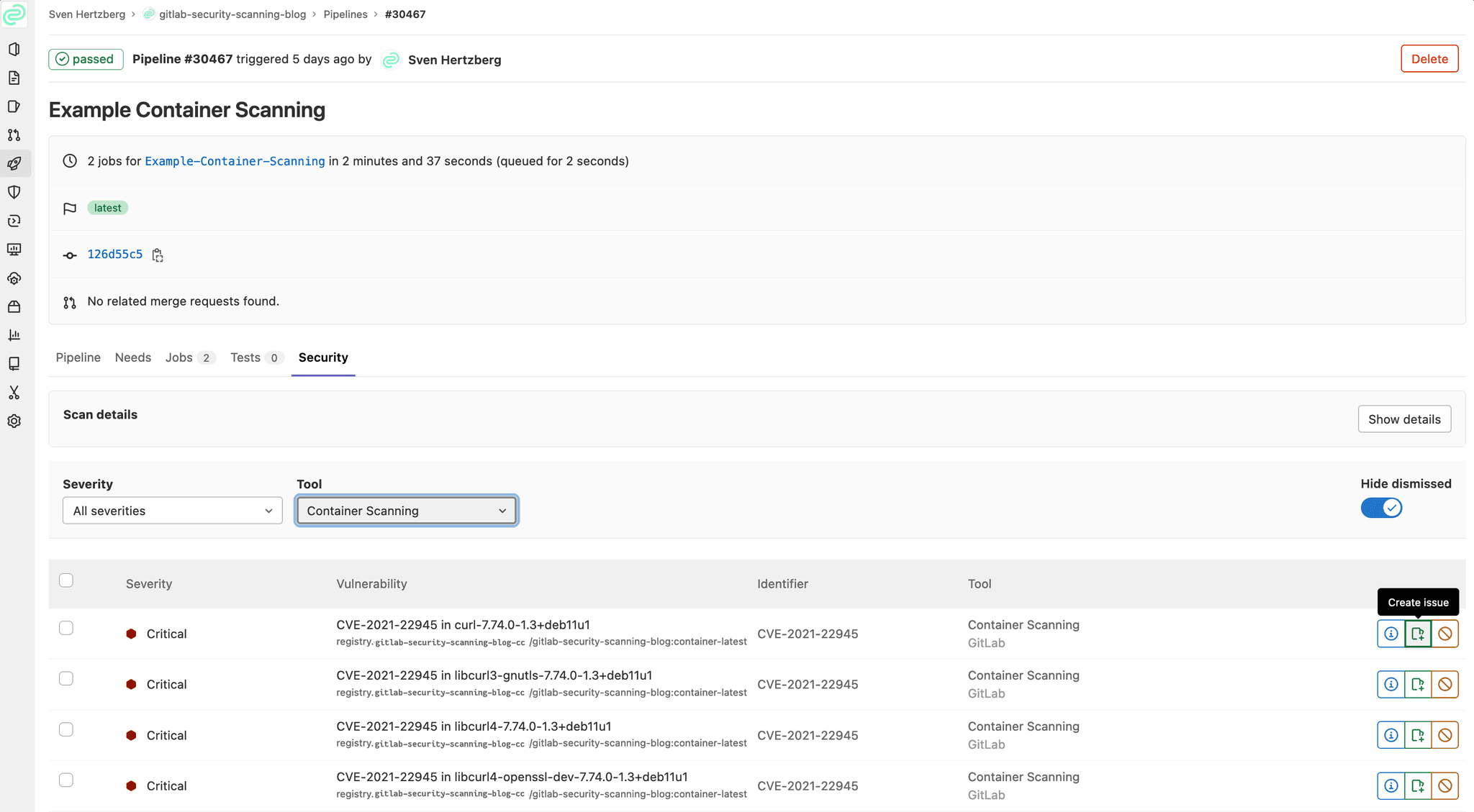 Container Scanning Pipeline Findings