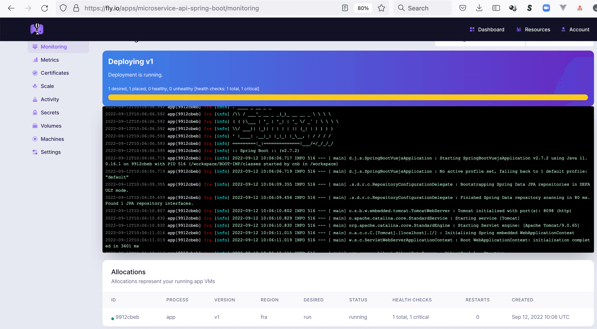 Spring Boot app running on fly.io for the first time