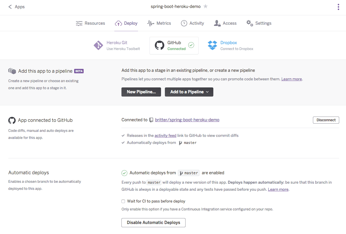 Connect Heroku app with GitHub