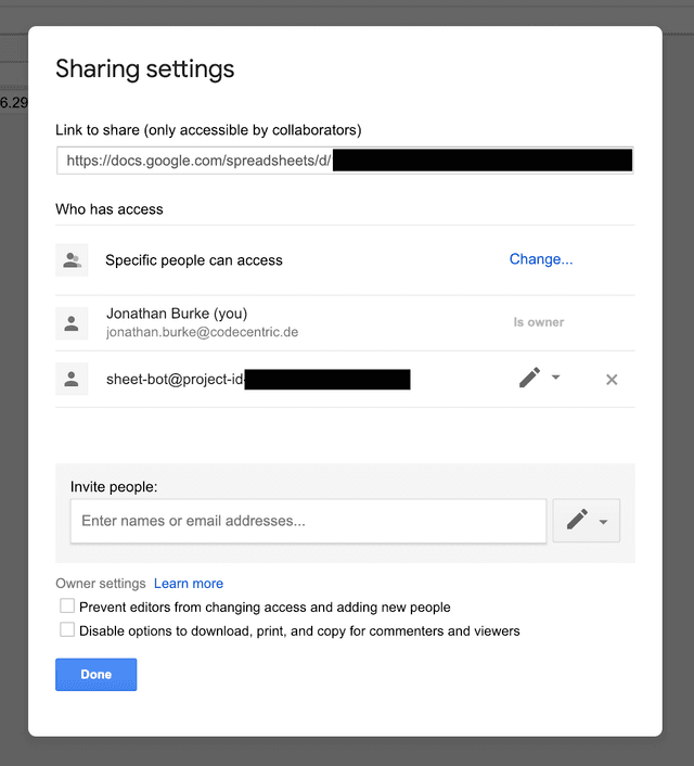 Google sheets share settings