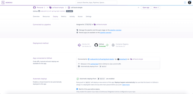 Spring Boot Heroku Docker: Heroku's automatic deploys feature