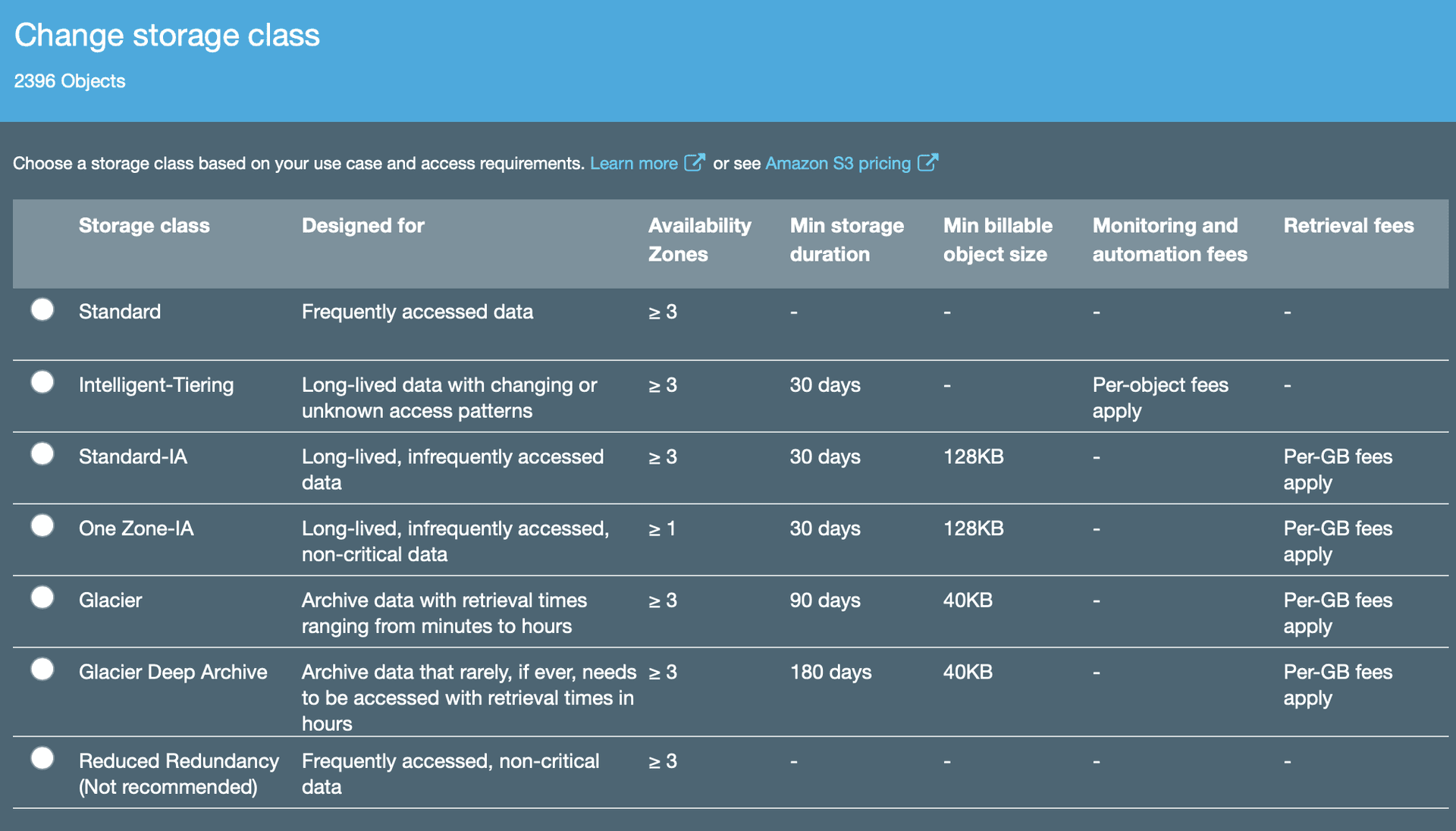 S3 Storage tiers