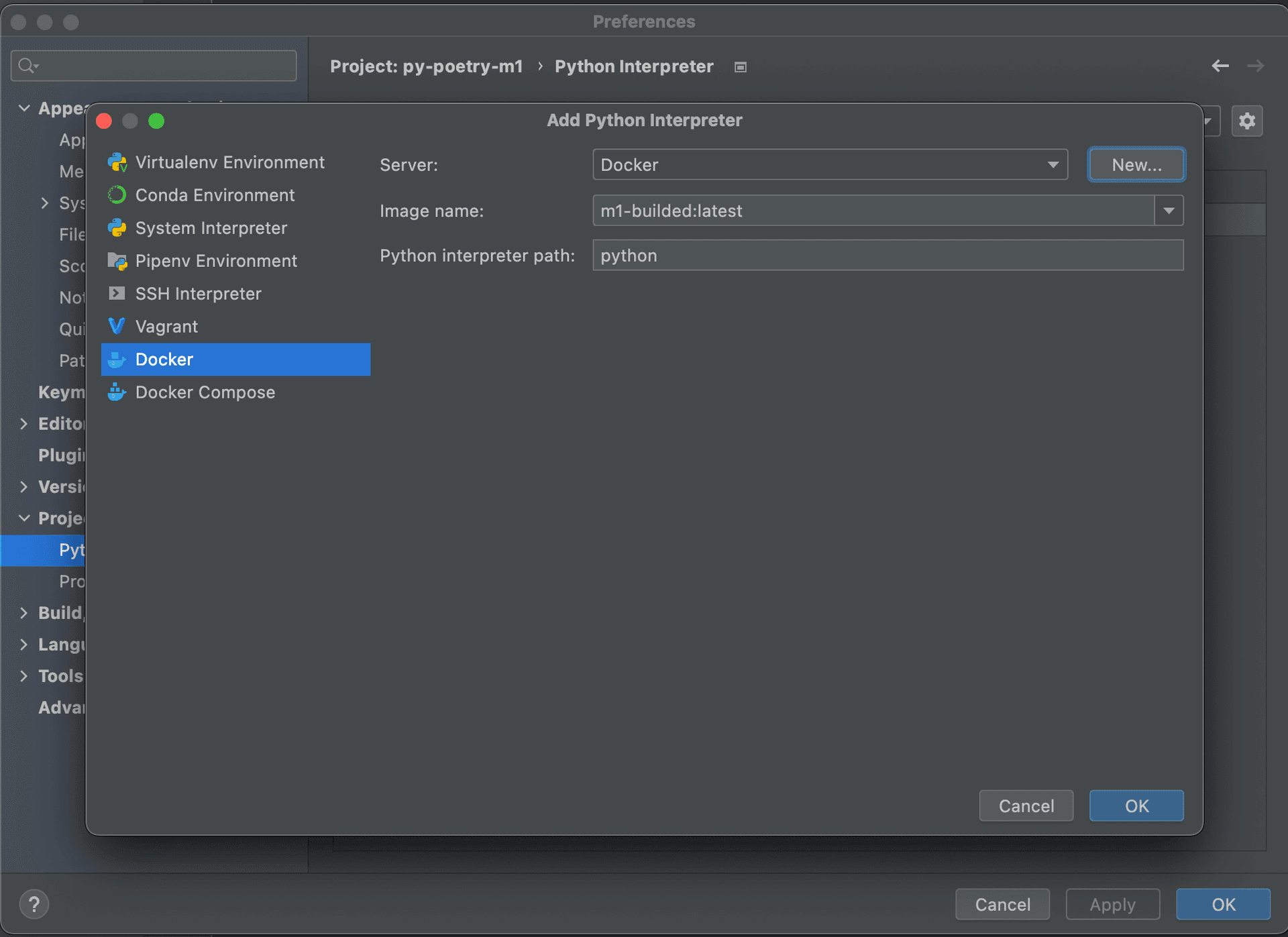 python on m1 chip docker interpreter