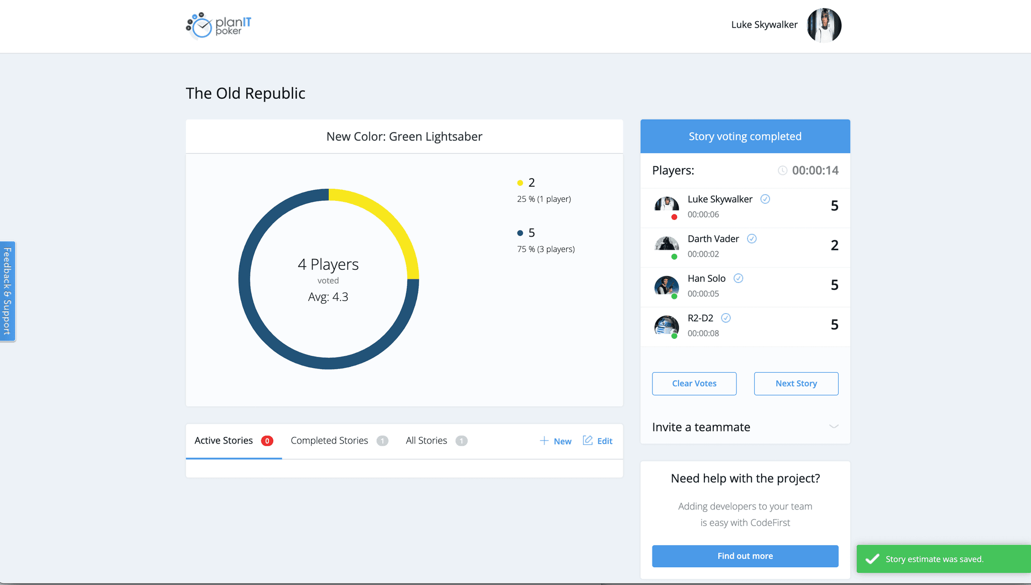 PlanIT Poker Online: Vote Results