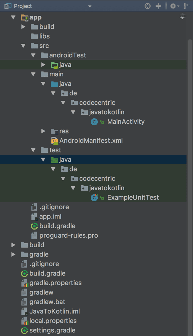 Existing Android App project structure - Image