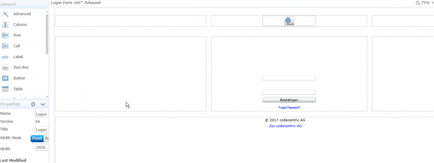 change standard login in form designer