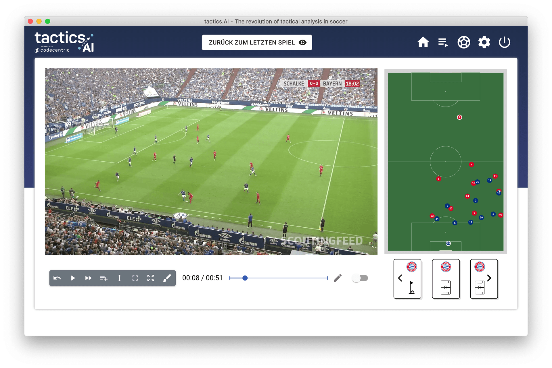 Shows the view between the video footage and the tactics board