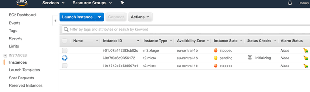 aws ec2 management console instance startup