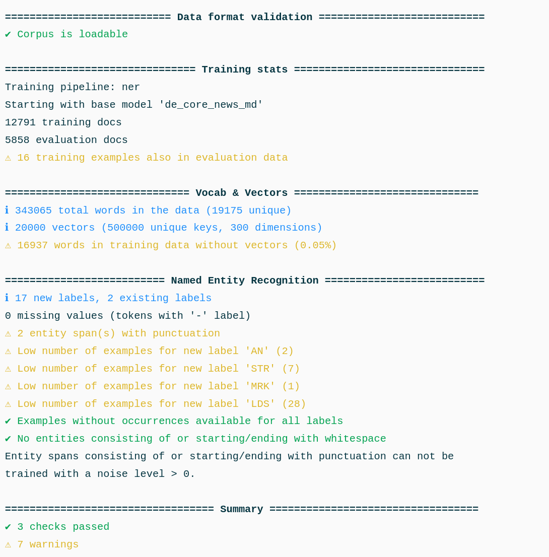 spaCy data validation output