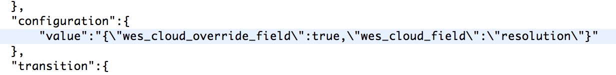 snippet of the request, showing json embedded as string in json