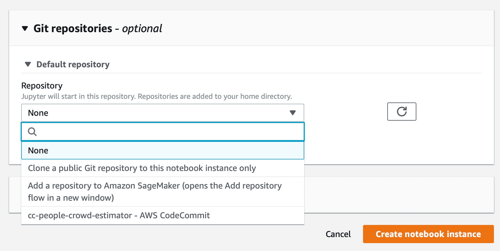 Using Git repositories in AWS Sage maker for data delivery