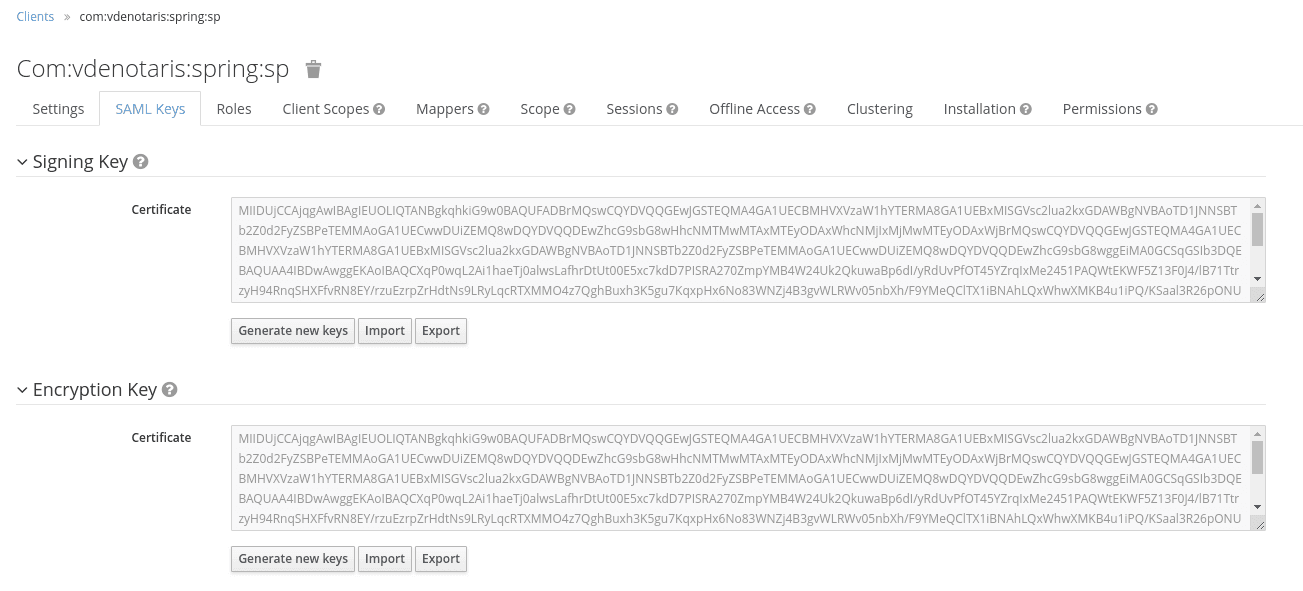 Client Configuration SAML Keys