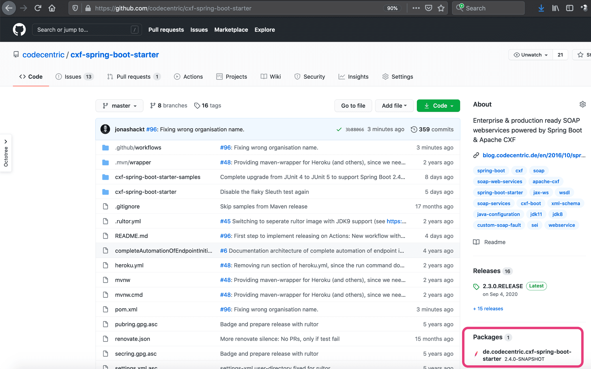 GitHub Packages will be listed at the front page of the repository