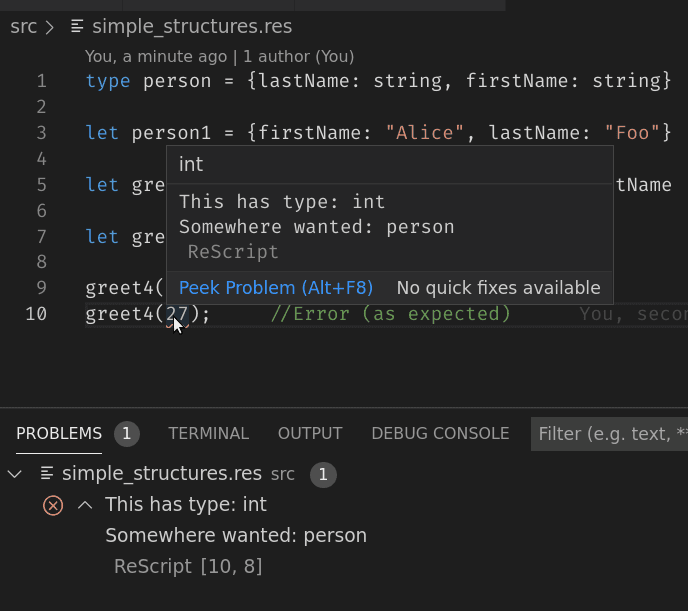 ReScript detects errors via typeinference