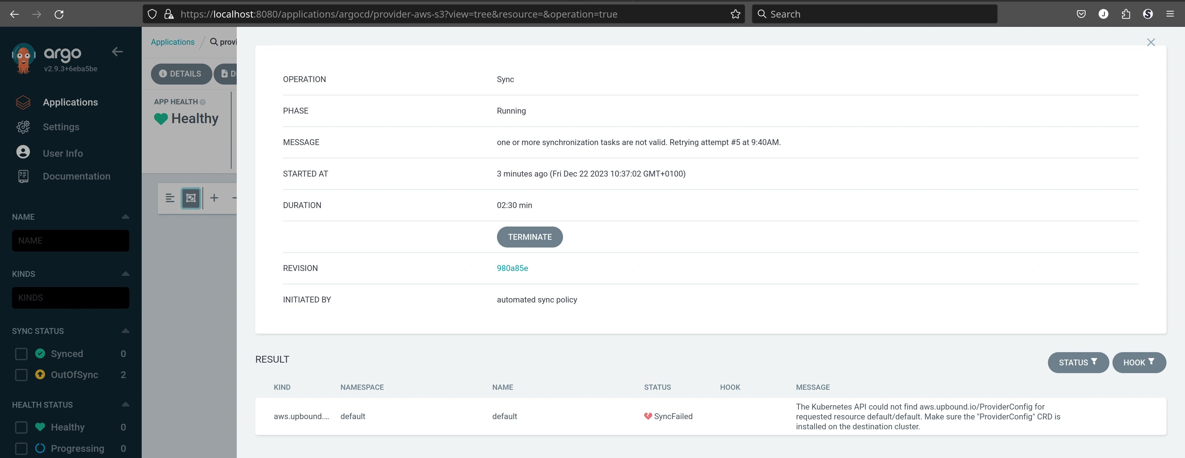 crossplane argocd crossplane provider sync failed