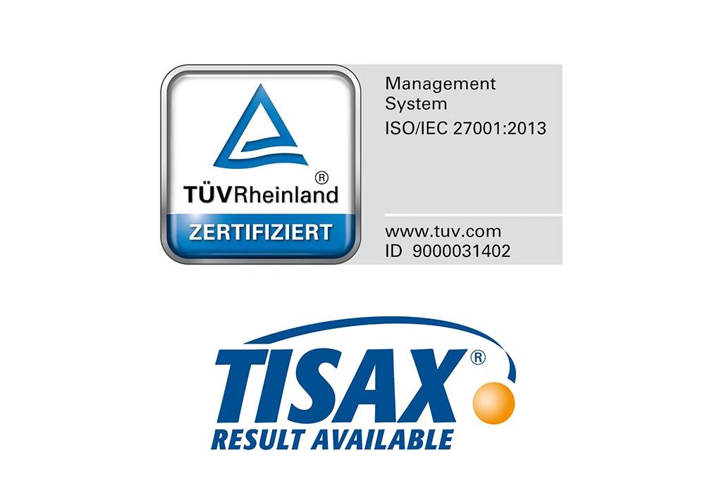 Logos der ISO 27001-und-TISAX-Zertifizierungen