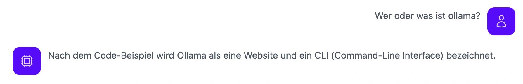 Auf die Frage wer oder was Ollama ist antwortet Ollama dieses Mala Ollama sei eine Website und ein CLI Tool