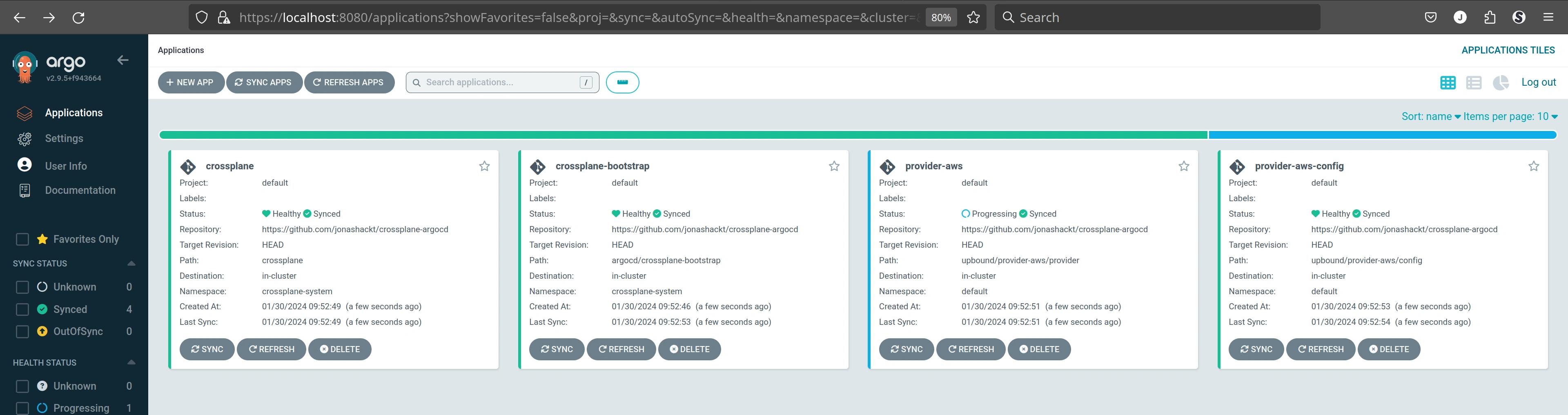 crossplane app of apps successful deployed