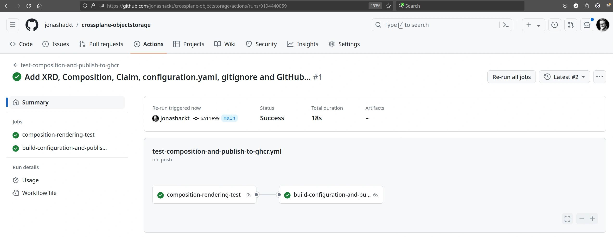 crossplane configuration package full github actions run