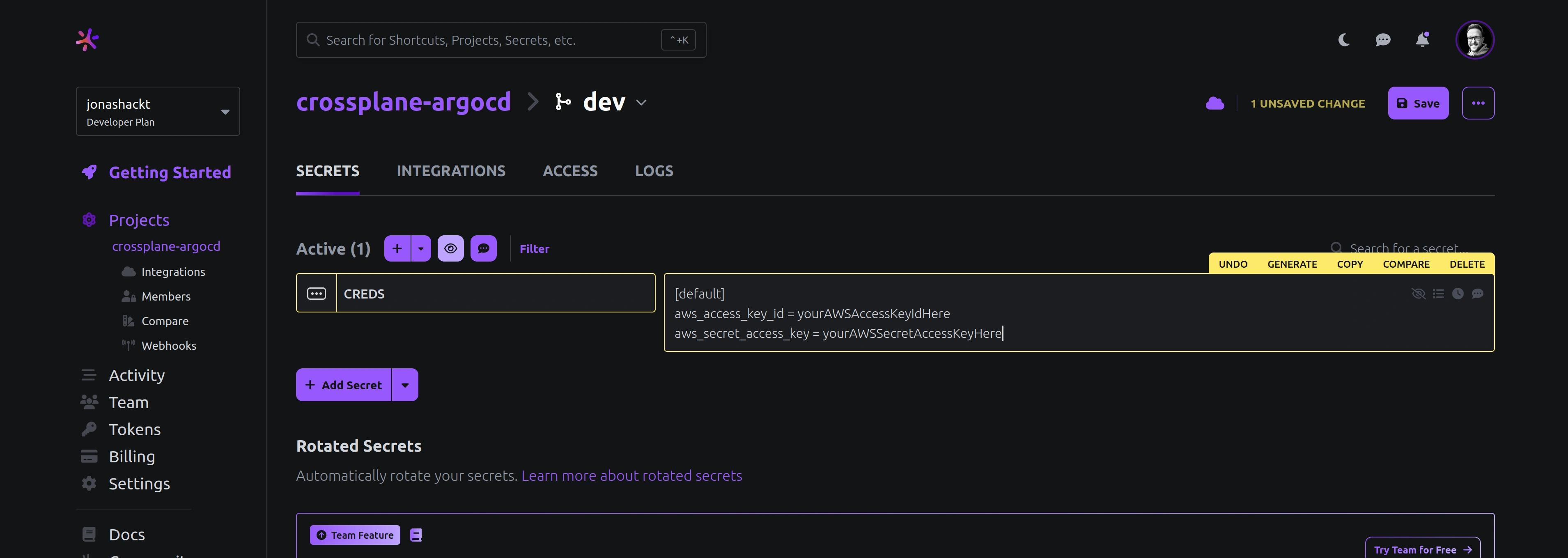 doppler aws creds multiline