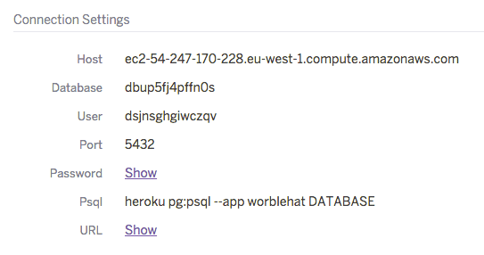 Connection Details of a Heroku Postgres Database