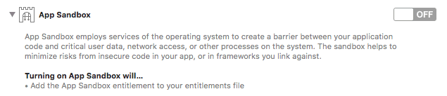 Xcode Project App Sandbox Settings