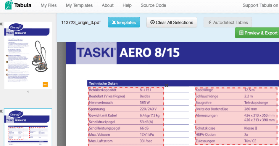 templates for Tabula