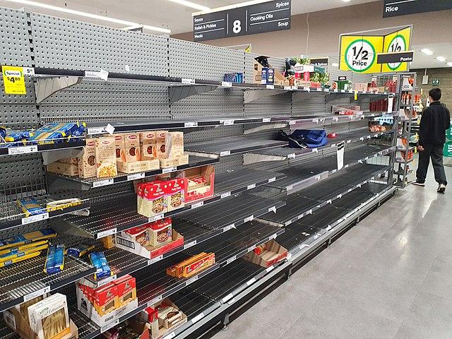 Empty pasta shelves at a supermarket during COVID-19 crisis